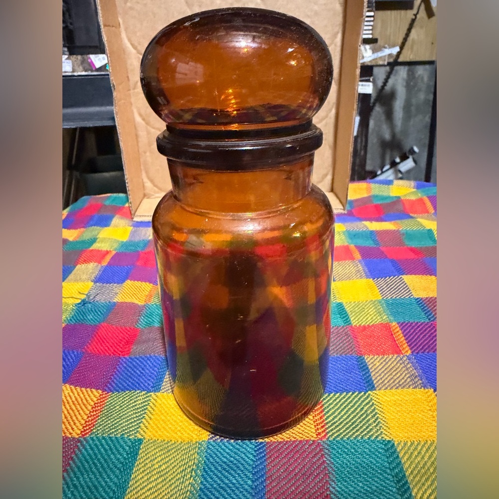 Vintage Amber Glass Bubble Top Apothecary Jar Belgium